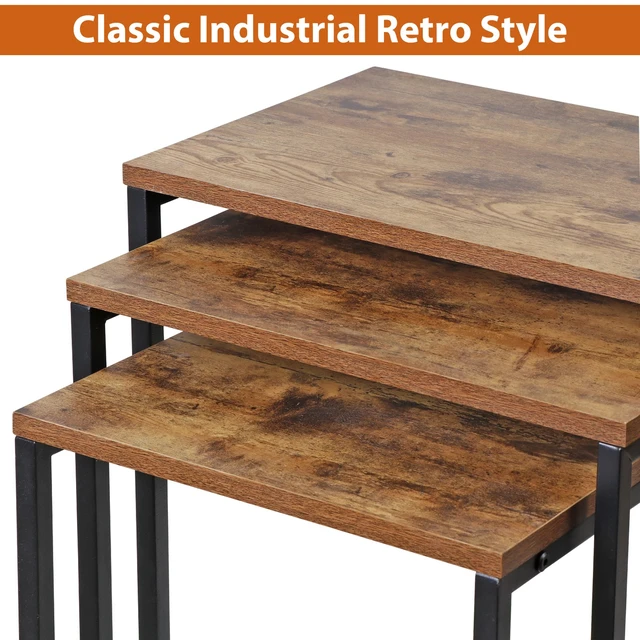 Alt view image 5 of 7 - Nesting Side Tables Set of 3 C Shaped End Table Set Stackable Coffee Table Brown