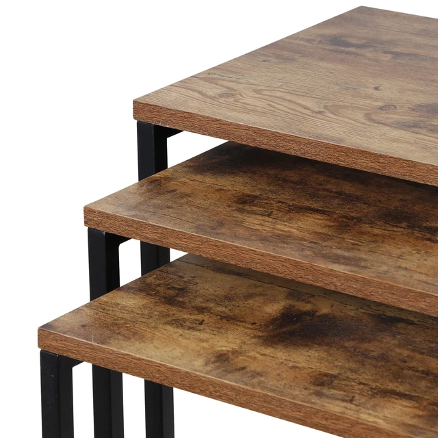Alt view image 7 of 7 - Nesting Side Tables Set of 3 C Shaped End Table Set Stackable Coffee Table Brown