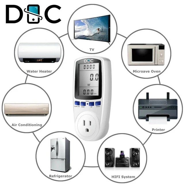 Alt view image 2 of 7 - Digital Power Saving Energy Monitor Watt Amp Volt KWh Meter Electricity Analyzer