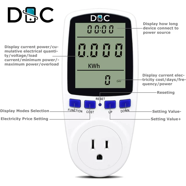 Alt view image 4 of 7 - Digital Power Saving Energy Monitor Watt Amp Volt KWh Meter Electricity Analyzer