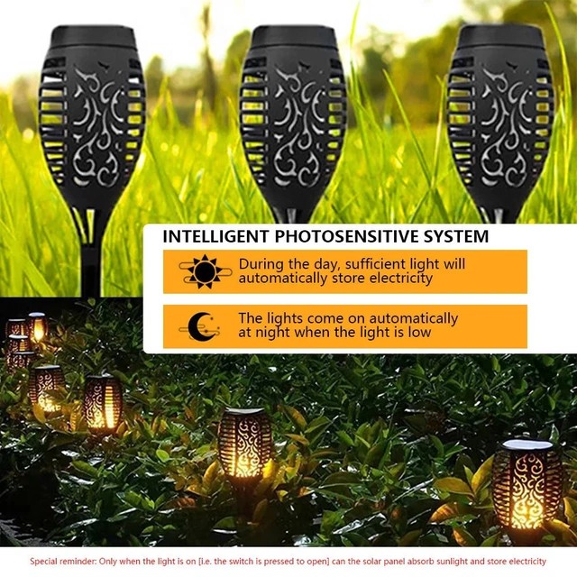 Alt view image 4 of 7 - 4 Pcs Solar Flame Torch Light Flickering Pathway Light for Garden Lawn Outdoor