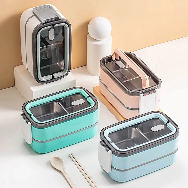 Alt view image 3 of 7 - Large 1400ML Bento Lunch Box Double Layer Leakproof Portable Food Container
