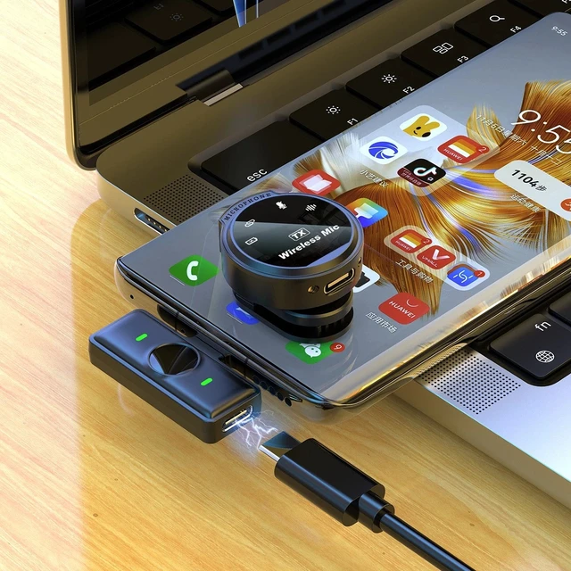 Alt view image 3 of 6 - Magnetic Wireless Lavalier Microphone For Type-C Device Noise Cancellation 2 Mic