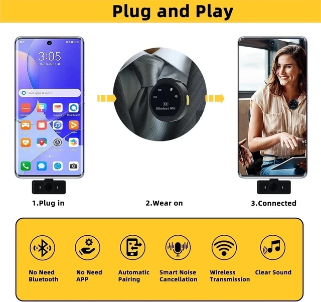 Alt view image 5 of 6 - Magnetic Wireless Lavalier Microphone For Type-C Device Noise Cancellation 2 Mic