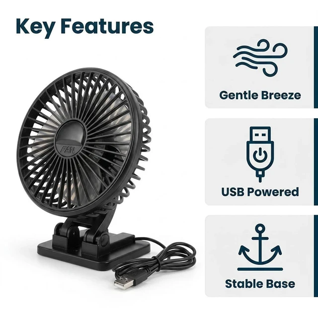 Alt view image 5 of 7 - 4Inch Black USB Desk Portable Cooling Fan with 3 Speeds Table Fan &3.2ft Cord
