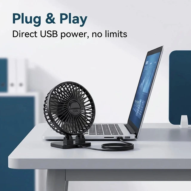 Alt view image 6 of 7 - 4Inch Black USB Desk Portable Cooling Fan with 3 Speeds Table Fan &3.2ft Cord