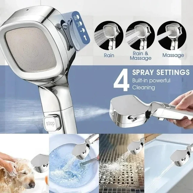 Alt view image 4 of 7 - High Pressure RV Shower Head 4 Settings for Home Camper Travel Trailers Silver