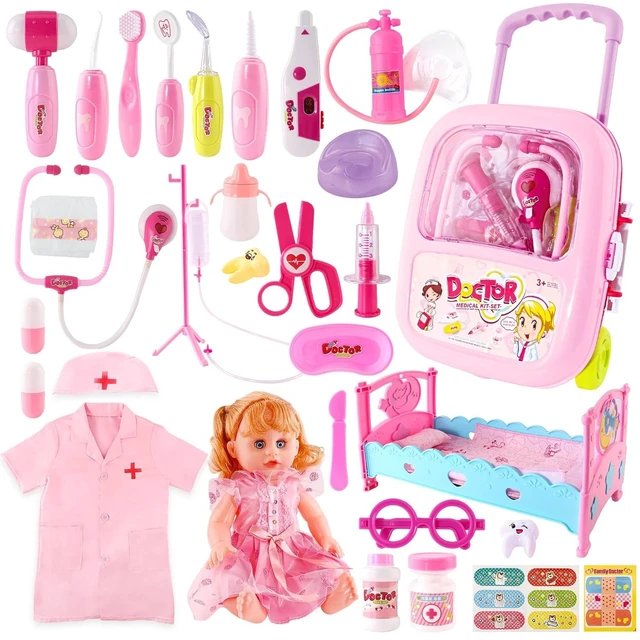 Main image of Doctor Kit for Kids Pink 30Pcs Pretend Playset for Kids Doctor kit with suitcase