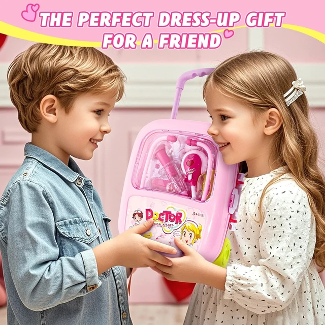 Alt view image 2 of 6 - Doctor Kit for Kids Pink 30Pcs Pretend Playset for Kids Doctor kit with suitcase