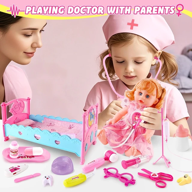 Alt view image 3 of 6 - Doctor Kit for Kids Pink 30Pcs Pretend Playset for Kids Doctor kit with suitcase