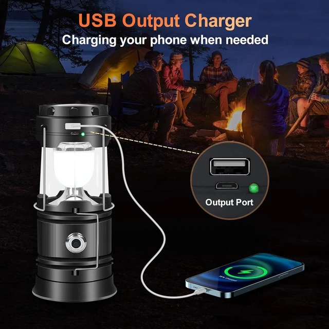 Main image of Solar Portable LED Flashlight USB Rechargeable Camping Tent Light Lantern Lamps