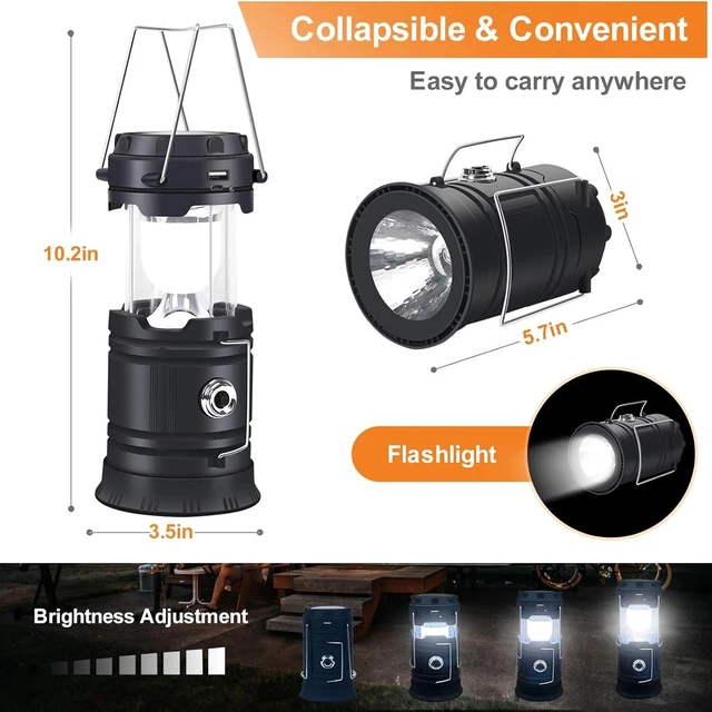 Alt view image 2 of 7 - Solar Portable LED Flashlight USB Rechargeable Camping Tent Light Lantern Lamps
