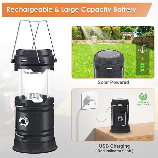 Alt view image 4 of 7 - Solar Portable LED Flashlight USB Rechargeable Camping Tent Light Lantern Lamps