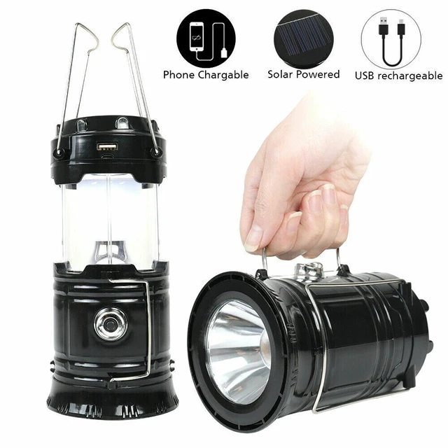 Alt view image 6 of 7 - Solar Portable LED Flashlight USB Rechargeable Camping Tent Light Lantern Lamps