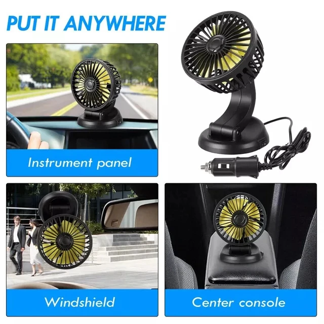 Alt view image 5 of 7 - Universal Car Cooling Fan w/ Cigarette Lighter for Van SUV Boat Auto Vehicle
