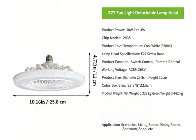 Alt view image 6 of 7 - Fan For E27 Socket Light With Remote Ceiling Fan Adjustable Smart LED 3 Speed
