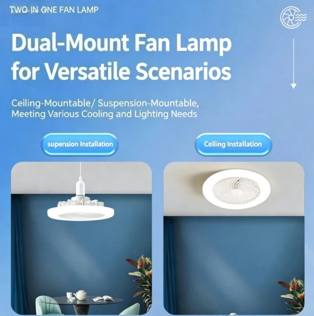 Alt view image 5 of 7 - Fan For E27 Socket Light With Remote Ceiling Fan Adjustable Smart LED 3 Speed