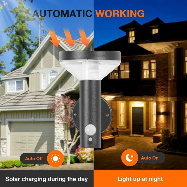 Alt view image 2 of 6 - 2 pack Outdoor Solar Sconce Lights Motion Sensor Wall Mount Lamp Wireless 220LM