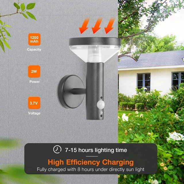 Alt view image 4 of 6 - 2 pack Outdoor Solar Sconce Lights Motion Sensor Wall Mount Lamp Wireless 220LM