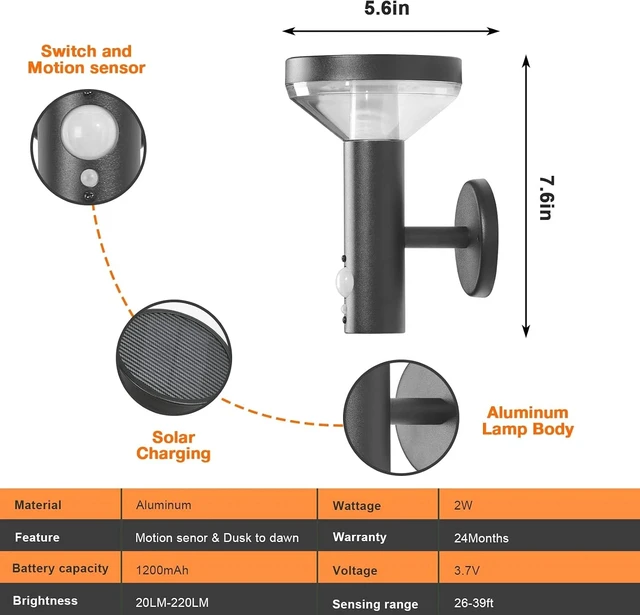 Alt view image 5 of 6 - 2 pack Outdoor Solar Sconce Lights Motion Sensor Wall Mount Lamp Wireless 220LM