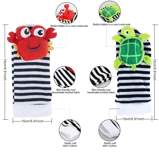Alt view image 4 of 7 - High Contrast Baby Toys Infant Rattle Socks and Wrist Rattles Set 0-12 Months