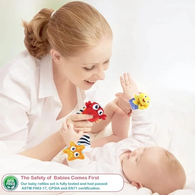 Alt view image 6 of 7 - High Contrast Baby Toys Infant Rattle Socks and Wrist Rattles Set 0-12 Months
