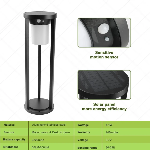 Alt view image 3 of 7 - 19.7" Solar Outdoor Light Pathway Garden Dusk to Dawn4.4w 3000k 600lm with Stake