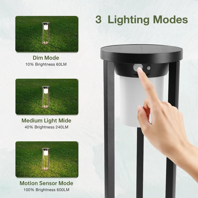 Alt view image 5 of 7 - 19.7" Solar Outdoor Light Pathway Garden Dusk to Dawn4.4w 3000k 600lm with Stake