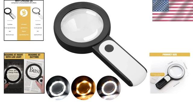Alt view image 2 of 7 - Illuminated 3X Magnifying Glass with 18 LED Lights for Seniors - Handheld Design