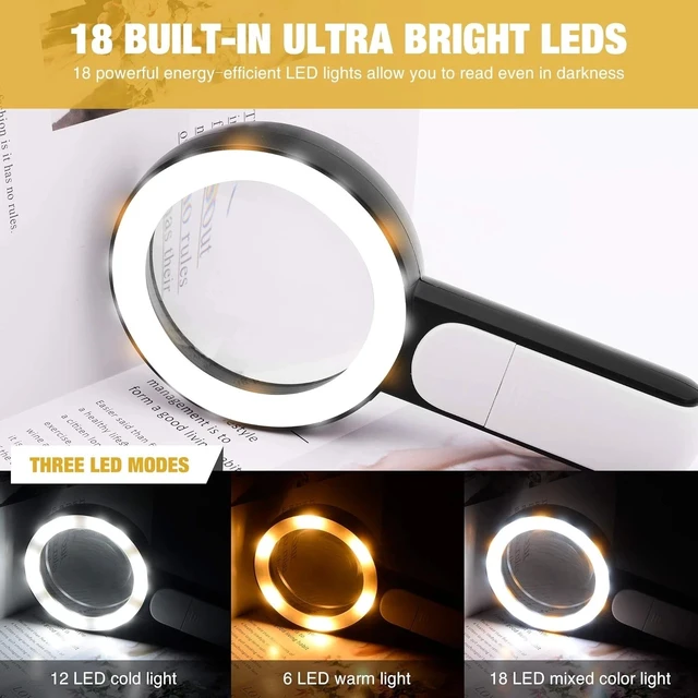 Alt view image 6 of 7 - Illuminated 3X Magnifying Glass with 18 LED Lights for Seniors - Handheld Design