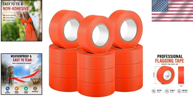 Alt view image 2 of 7 - 12 Rolls of Non-Adhesive 1" x 100ft Orange Marking Tape for Trail & Surveying