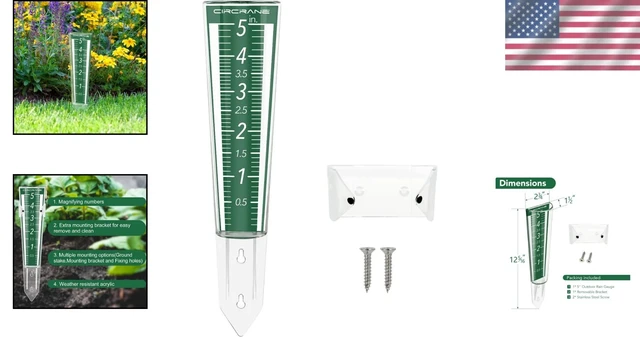 Alt view image 2 of 7 - Easy-Read 5-Inch Capacity Rain Gauge with Hang Bracket for Accurate Measurement
