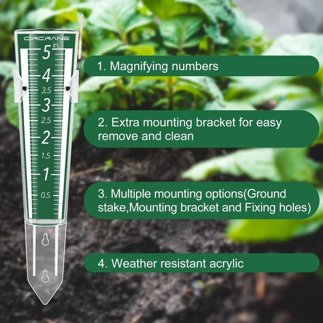 Alt view image 5 of 7 - Easy-Read 5-Inch Capacity Rain Gauge with Hang Bracket for Accurate Measurement