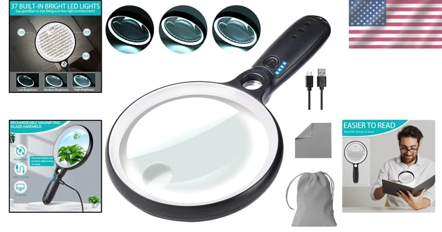 Alt view image 2 of 7 - Illuminate Your Reading: 10X Handheld Magnifying Glass with 37 LED Lights