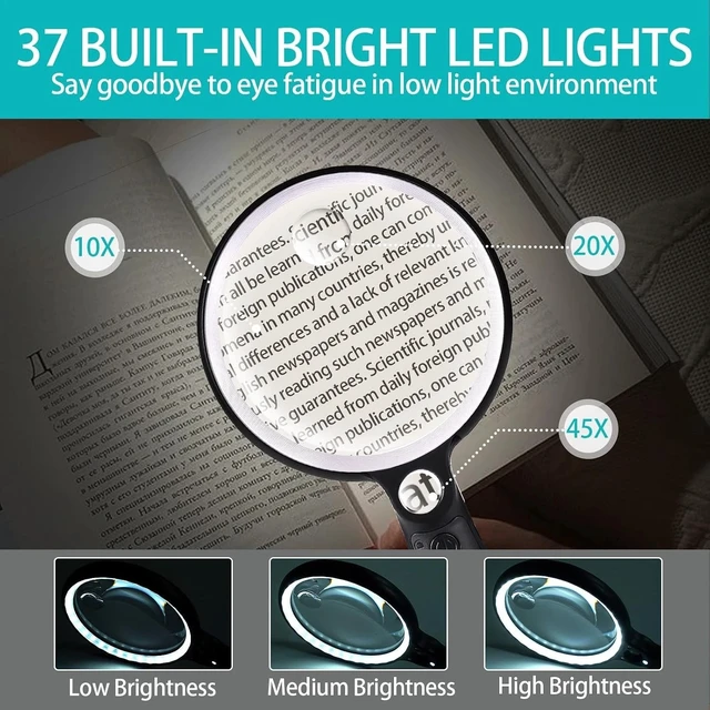 Alt view image 4 of 7 - Illuminate Your Reading: 10X Handheld Magnifying Glass with 37 LED Lights