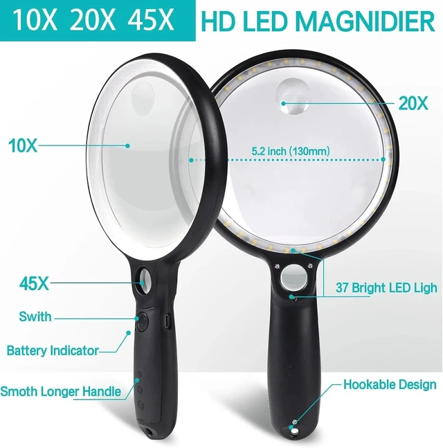 Alt view image 6 of 7 - Illuminate Your Reading: 10X Handheld Magnifying Glass with 37 LED Lights