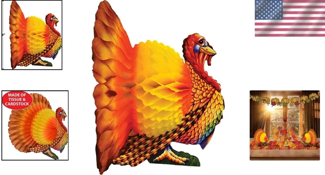 Alt view image 2 of 7 - 9-Inch Decorative Tissue Turkey Centerpiece for Festive Thanksgiving Tables