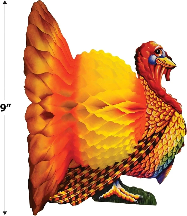 Alt view image 4 of 7 - 9-Inch Decorative Tissue Turkey Centerpiece for Festive Thanksgiving Tables