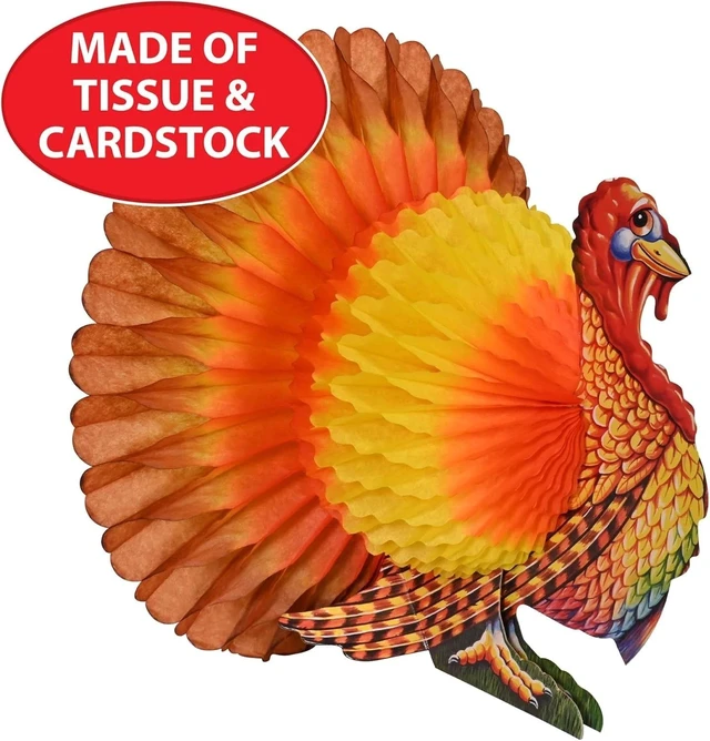 Alt view image 5 of 7 - 9-Inch Decorative Tissue Turkey Centerpiece for Festive Thanksgiving Tables