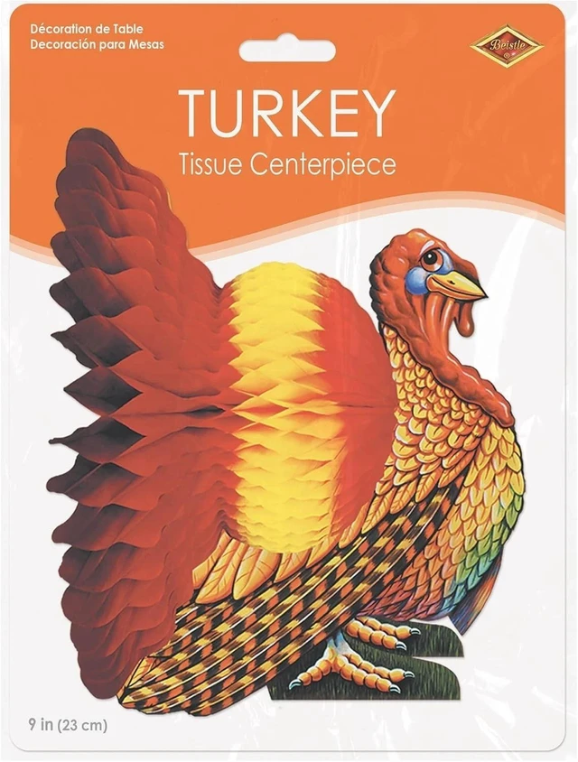 Alt view image 7 of 7 - 9-Inch Decorative Tissue Turkey Centerpiece for Festive Thanksgiving Tables