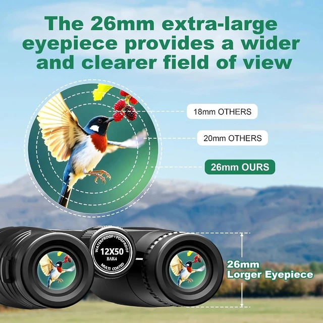 Alt view image 4 of 7 - Ultra-Clear 12x50 Binoculars for Low Light - Perfect for Wildlife Observation