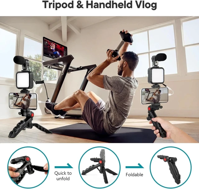 Alt view image 5 of 7 - Complete Vlogging Setup: Tripod, Adjustable LED Light, and Microphone for Phones