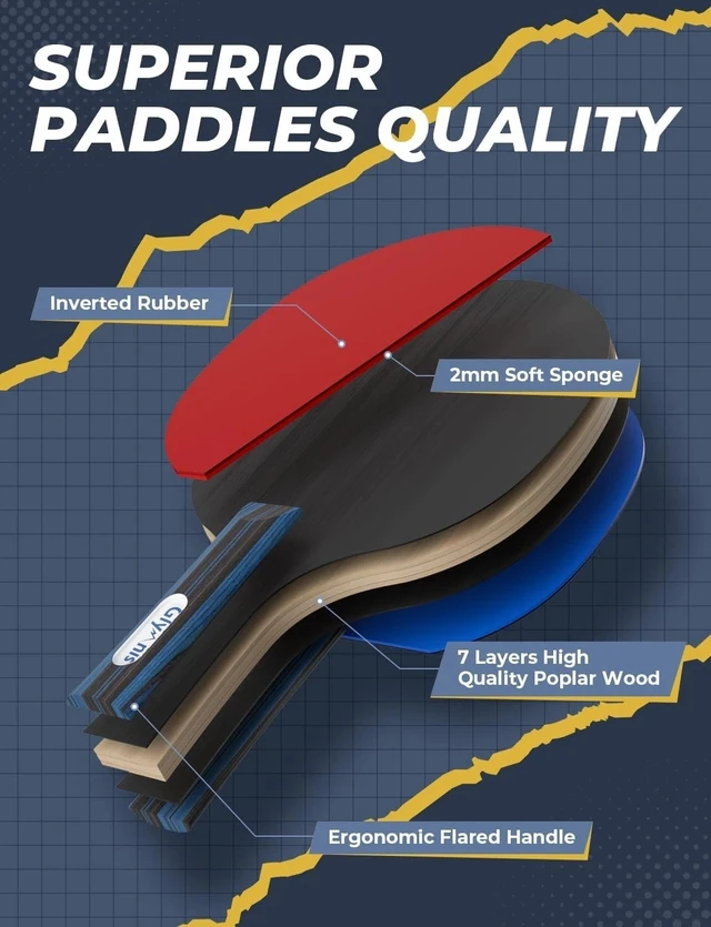 Alt view image 3 of 7 - Pro-Quality Ping Pong Paddles Set with Storage Case for Indoor & Outdoor Play
