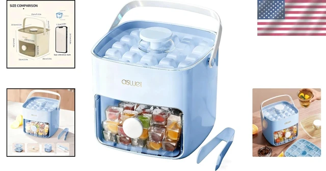 Alt view image 2 of 7 - Compact Stackable Ice Cube Trays with Bin & Lid - Perfect for Small Freezers