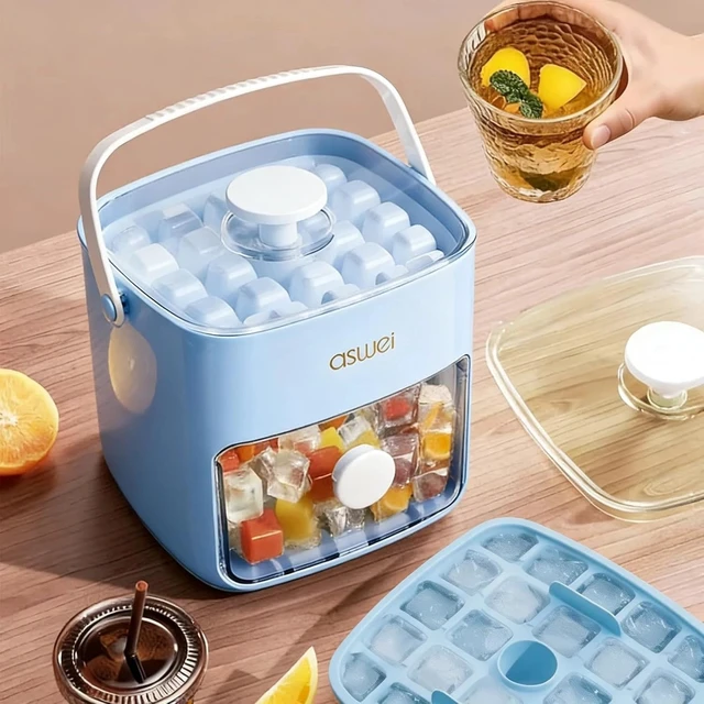 Alt view image 3 of 7 - Compact Stackable Ice Cube Trays with Bin & Lid - Perfect for Small Freezers