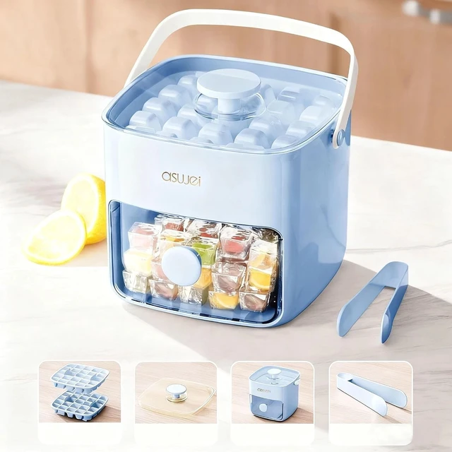 Alt view image 5 of 7 - Compact Stackable Ice Cube Trays with Bin & Lid - Perfect for Small Freezers