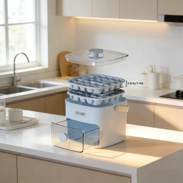 Alt view image 6 of 7 - Compact Stackable Ice Cube Trays with Bin & Lid - Perfect for Small Freezers