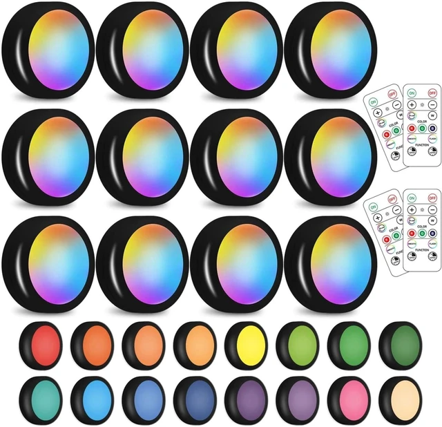 Main image of Wireless 16 Color Changing LED Puck Light Set - 12 Pack with Remote Control &...