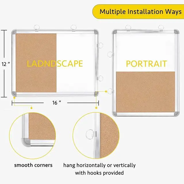 Alt view image 7 of 7 - 3-in-1 Combination Magnetic Calendar Whiteboard & Corkboard Combo with 5 Markers