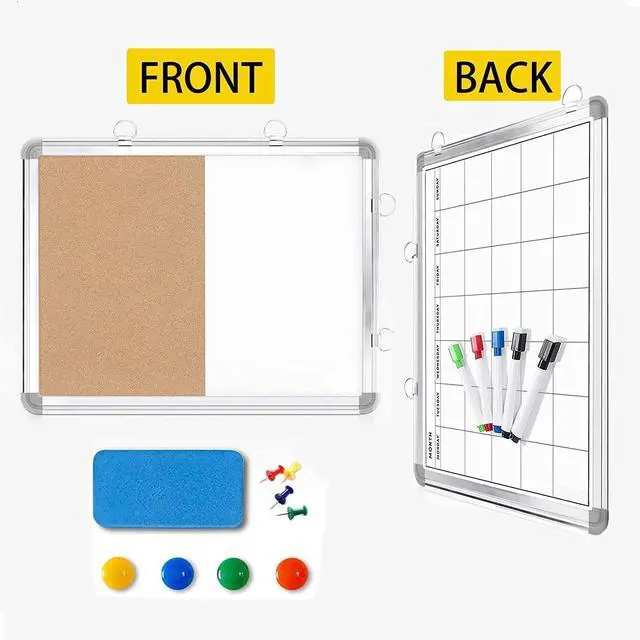 Alt view image 2 of 7 - 3-in-1 Combination Magnetic Calendar Whiteboard & Corkboard Combo with 5 Markers